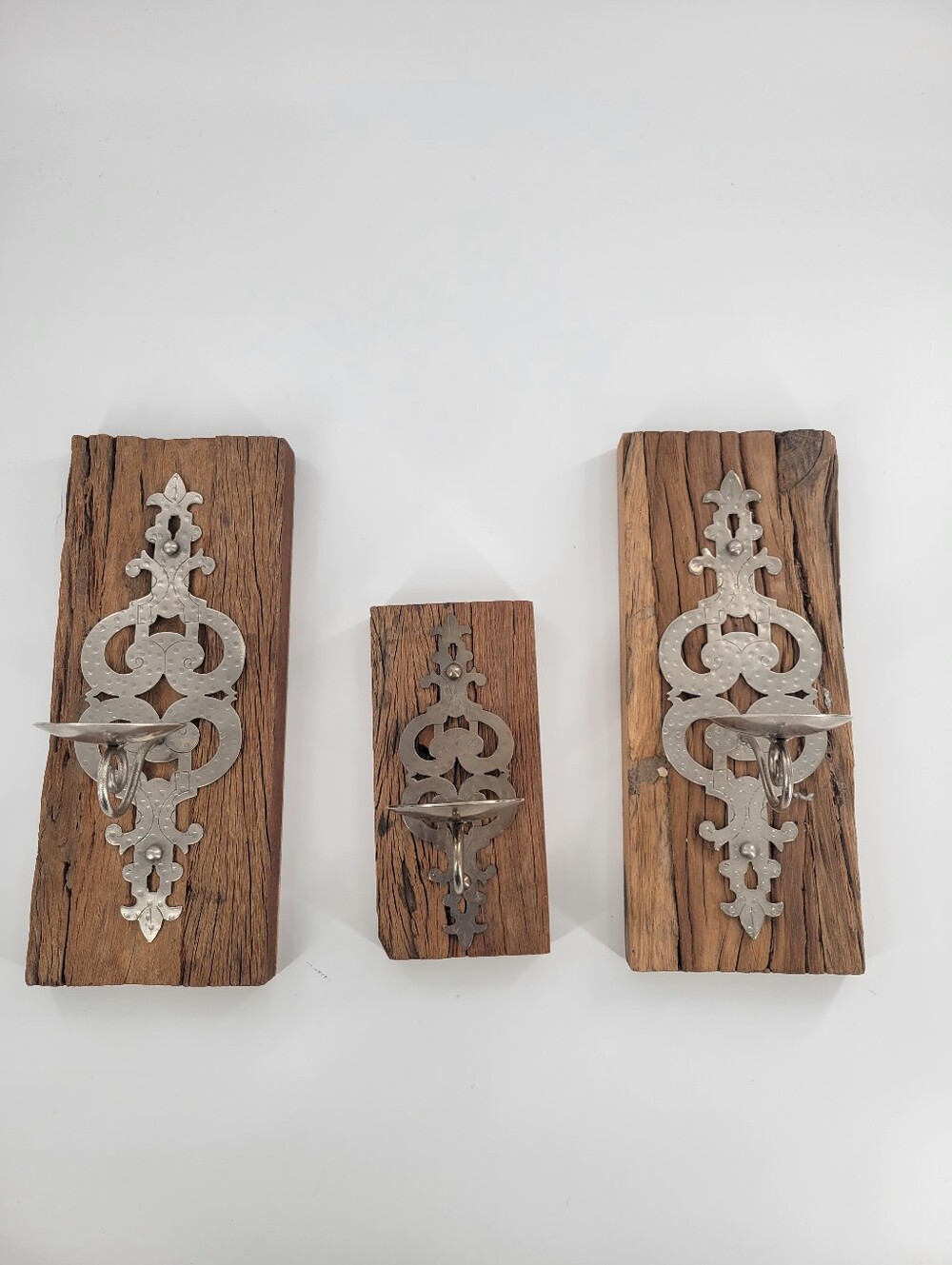 World Market Brown Wood and Silver Metal Wall Candle Sconce